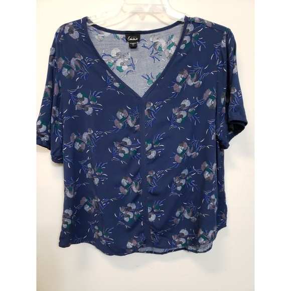 Simply Emma Plus Size 1X Shirt Sleeve Blue with Floral Design Womens 1X - Picture 1 of 7